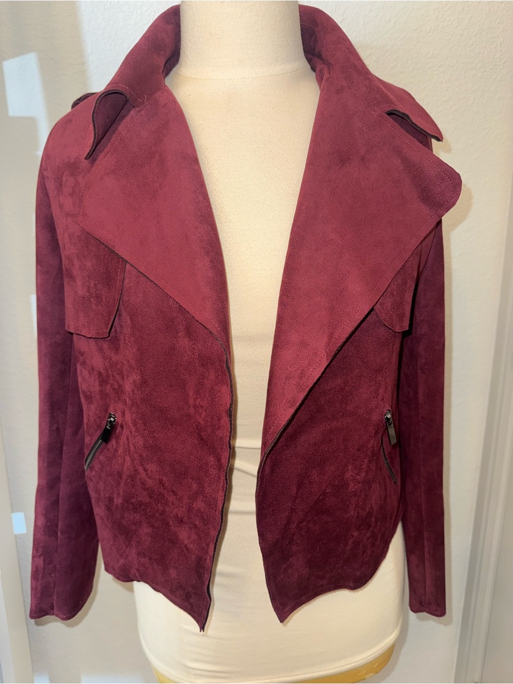 Kut from the Kloth Burgundy Vegan Suede Open Front Jacket